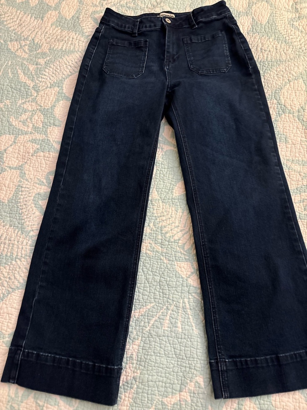 Luvamia Dark Indigo Wide-Leg Jeans — High-Rise Flare - S